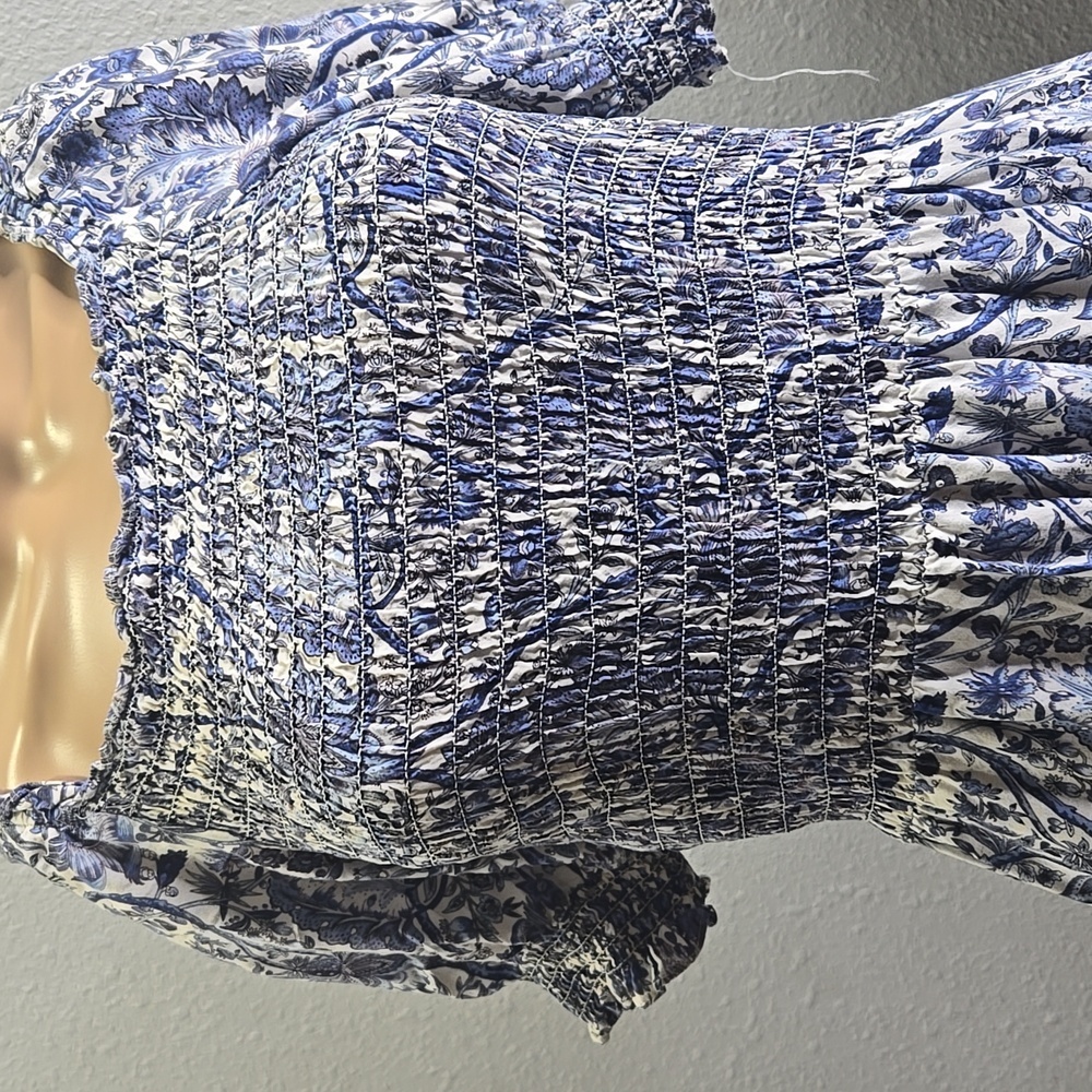 Max Studio Blue and White‎ Smocked Sundress - Picture 2 of 3